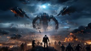 Ai Robots Sommanding Futuristic Battlefield